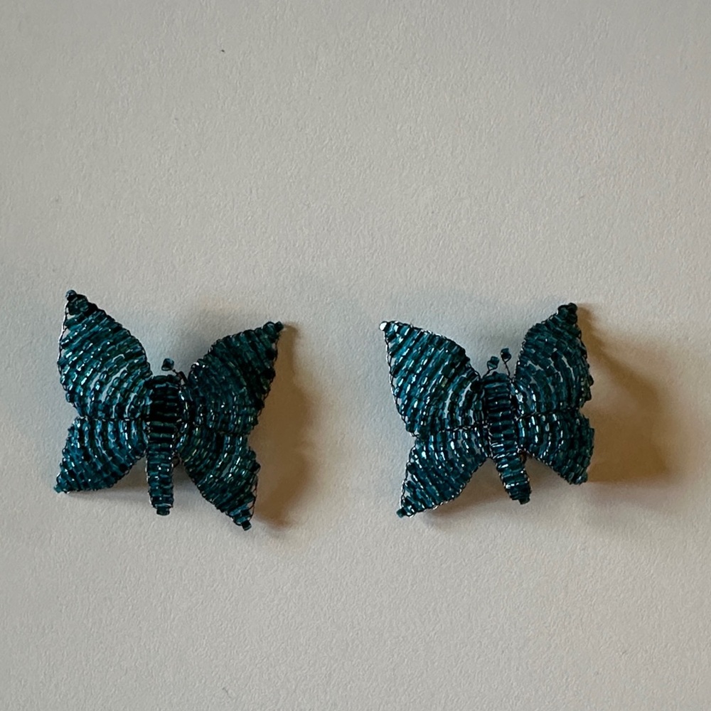 Blue Beaded Butterfly Earrings
